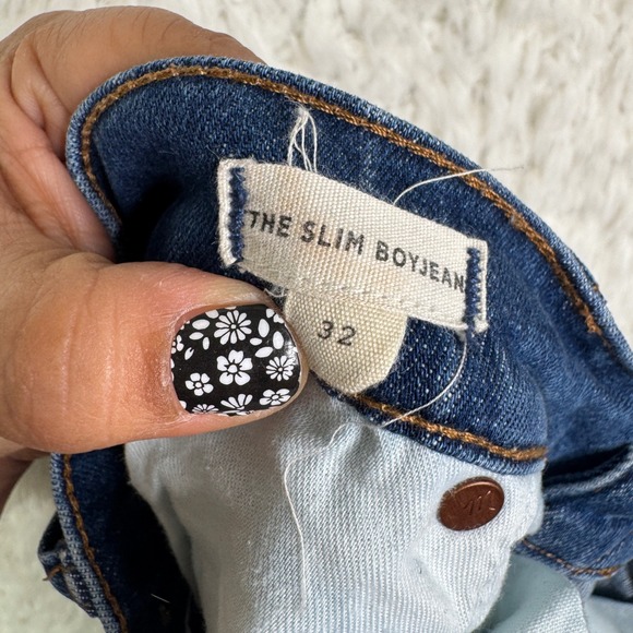 Madewell The Slim Boyjean Distressed Ripped Blue Denim Jeans Women Sz 32 Stretch - Picture 3 of 9